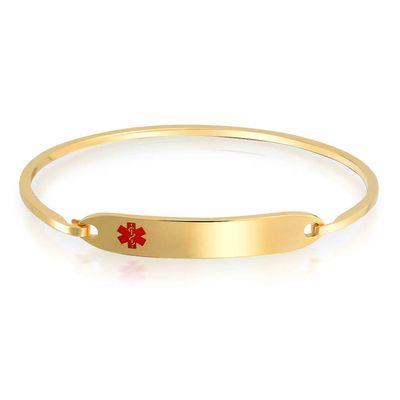 Bling Jewelry Identification Medical ID Bracelet Blank Sleek Bangle For Women Gold 2 Tone Stainless Steel 7 Inch