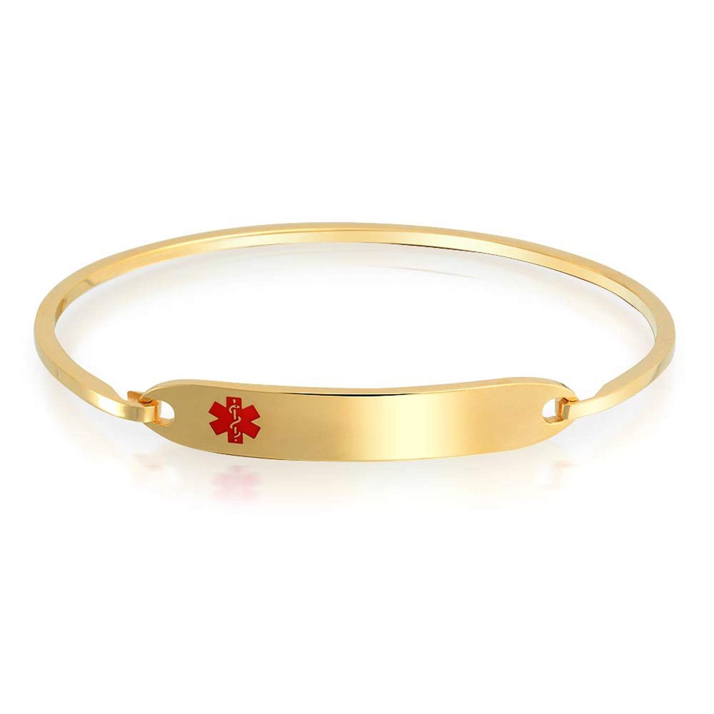 Bling Jewelry Identification Medical ID Bracelet Blank Sleek Bangle For Women Gold 2 Tone Stainless Steel 7 Inch