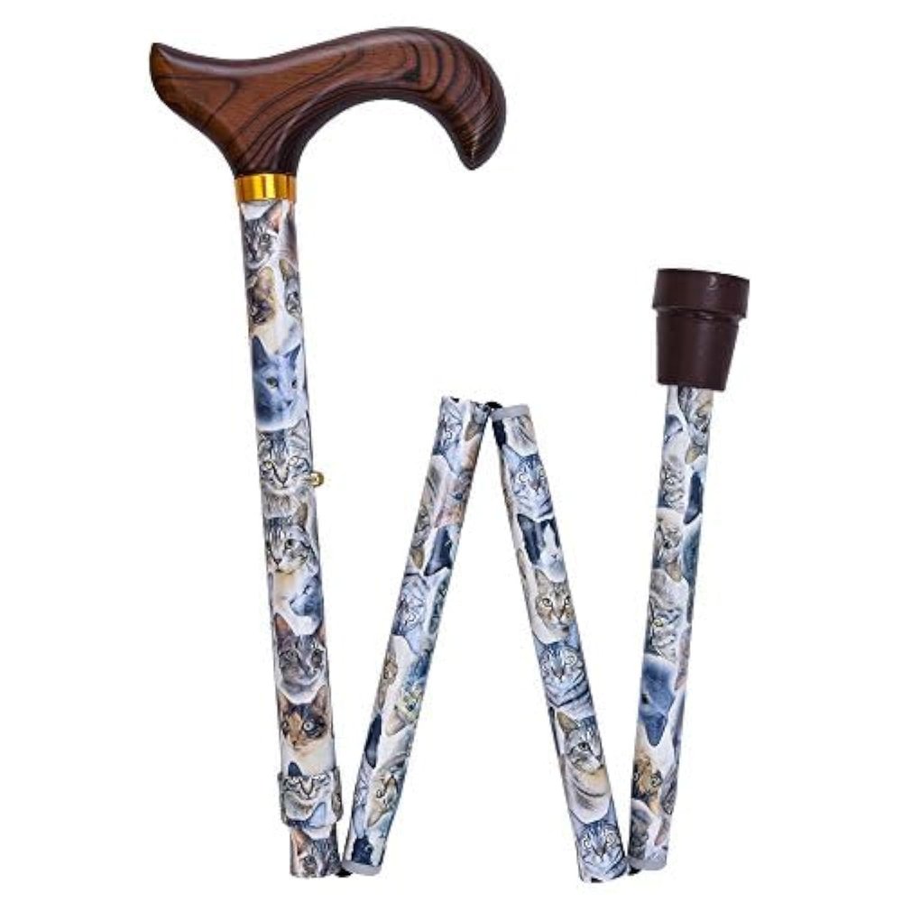 Royal RC Canes Cats Designer Folding Adjustable Derby Walking Cane - Wooden Handle, Lightweight & Foldable