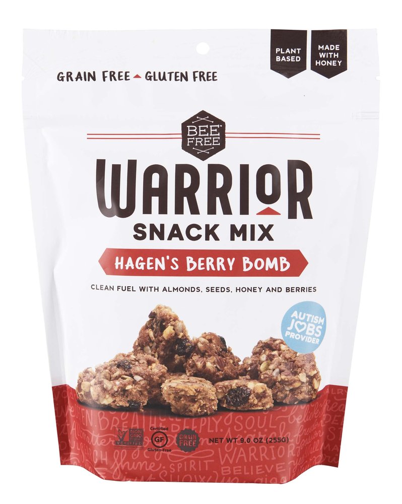 BeeFree Warrior Mix Gluten Free Granola - Soft Chunky Granola Bites | Paleo, Low Carb, Grain Free, Preservative Free, Oat Free | Low Calorie Snacks | Hagens Berry Bomb, one 9 Ounce Bag