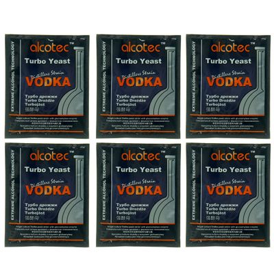 Alcotec Vodka Turbo Yeast | Vodka Distilling | Home Brewing | Fast Acting Powerful Yeast | Wine Yeast for Wine Making | Beer-Brewer Yeast | (pack of 6)