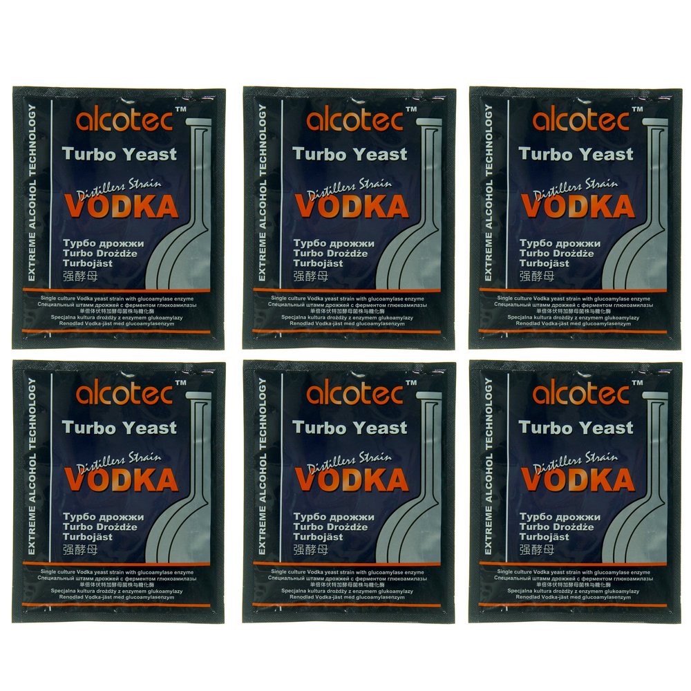 Alcotec Vodka Turbo Yeast | Vodka Distilling | Home Brewing | Fast Acting Powerful Yeast | Wine Yeast for Wine Making | Beer-Brewer Yeast | (pack of 6)
