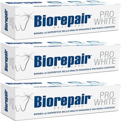 Biorepair: Pro White Whitening Toothpaste with microRepair - 2.5 Fluid Ounce (75ml) Tubes (Pack of 3) [ Italian Import ]