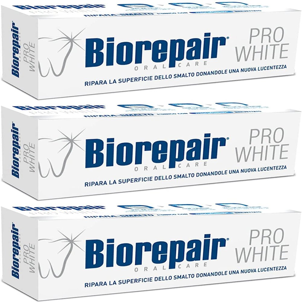 Biorepair: Pro White Whitening Toothpaste with microRepair - 2.5 Fluid Ounce (75ml) Tubes (Pack of 3) [ Italian Import ]