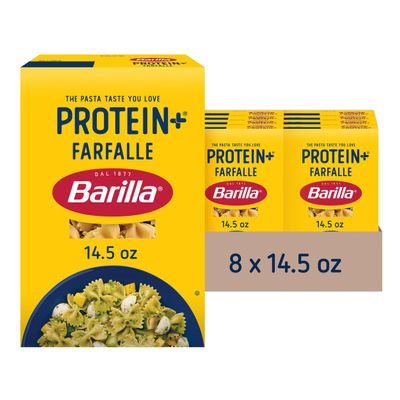 BARILLA Protein+ (Plus) Farfalle Pasta, 14.5 Ounce (Pack of 8) - plant based pasta - Made from Lentils, Chickpeas & Peas - Non-GMO, Kosher Certified and Vegan