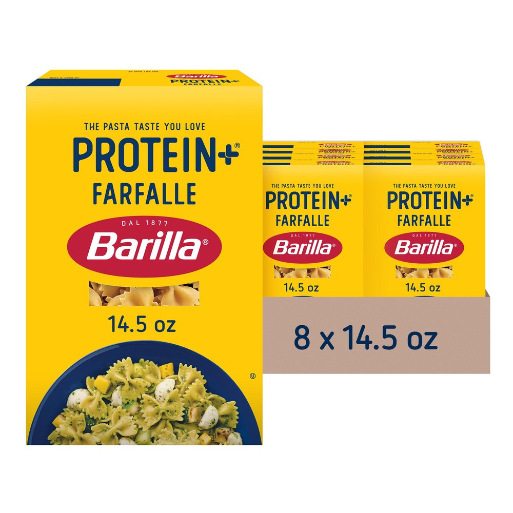 BARILLA Protein+ (Plus) Farfalle Pasta, 14.5 Ounce (Pack of 8) - plant based pasta - Made from Lentils, Chickpeas & Peas - Non-GMO, Kosher Certified and Vegan