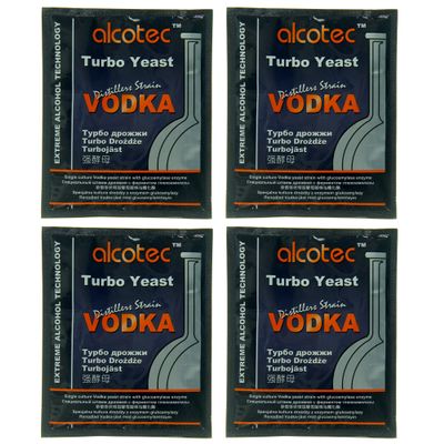 Alcotec Vodka Turbo Yeast | Vodka Distilling | Home Brewing | Fast Acting Powerful Yeast | Wine Yeast for Wine Making | Beer-Brewer Yeast | (pack of 4)