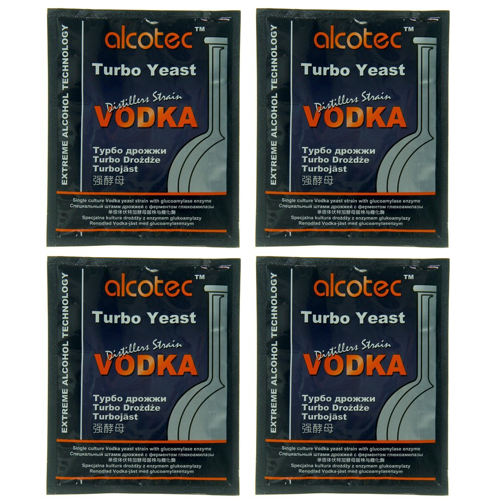 Alcotec Vodka Turbo Yeast | Vodka Distilling | Home Brewing | Fast Acting Powerful Yeast | Wine Yeast for Wine Making | Beer-Brewer Yeast | (pack of 4)