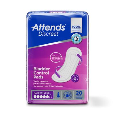 Attends Discreet Bladder Control Pads - Maximum Long, Women's Incontinence Liner Pad, ADPMAL, 200 Count