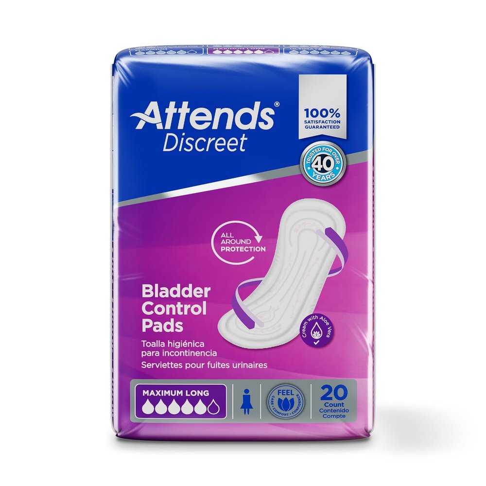 Attends Discreet Bladder Control Pads - Maximum Long, Women's Incontinence Liner Pad, ADPMAL, 200 Count