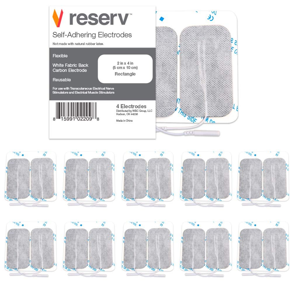 reserv 2" x 4" Premium Re-Usable Self Adhesive Electrode Pads for TENS/EMS Unit, Fabric Backed Pads with Premium Gel (Latex Free) (1 Pack (40 electrodes)