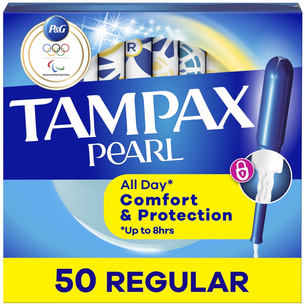 Tampax Pearl Tampons for Women, with LeakGuard Braid, Regular Absorbency, Unscented, 50 Count
