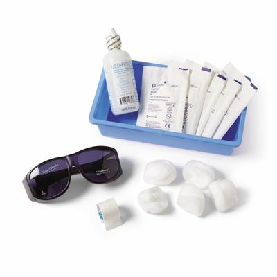 Medline Cataract Eye Care Kits, Includes Protective Glasses, Eyewash, Cotton Balls, Oval Eye Pads, Micropore Tape, 10 Inches x 5 Inches x 2 Inches Prep Tray, Case of 8 Each