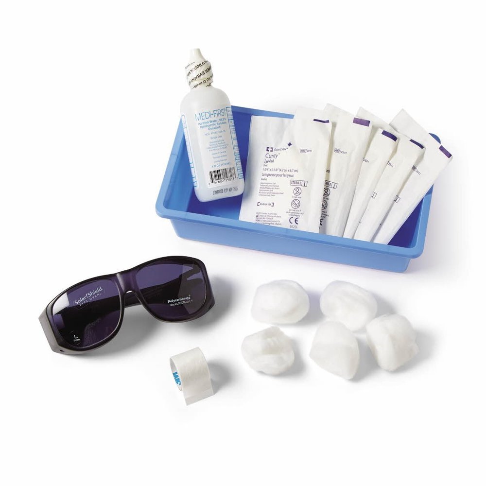 Medline Cataract Eye Care Kits, Includes Protective Glasses, Eyewash, Cotton Balls, Oval Eye Pads, Micropore Tape, 10 Inches x 5 Inches x 2 Inches Prep Tray, Case of 8 Each