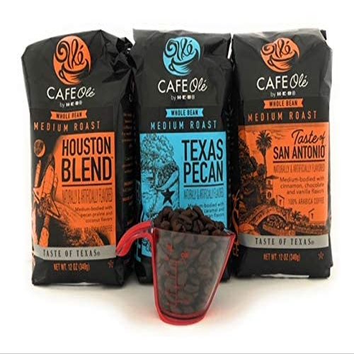 Cafe Ole Whole Bean Variety Pack Taste of San Antonio; Houston, Austin and Texas Pecan 12 Oz (Pack of 4)