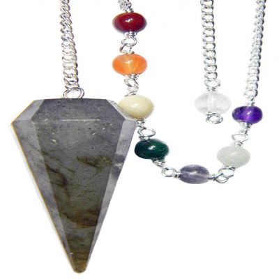 Labradorite Faceted Chakra Pendulum with Satin Bag and Instruction Leaflet for Divination / Dowsing Tool