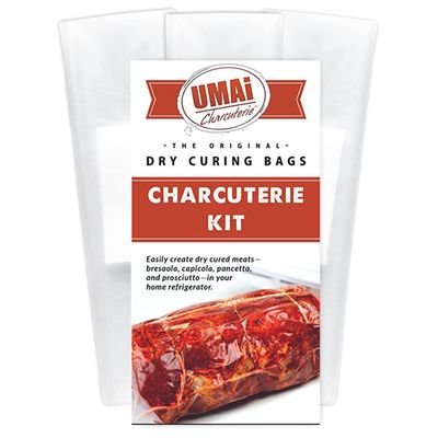 UMAi Dry Charcuterie Kit, Dry Curing Meat Kit Incl. 3 Large & 2 Small Dry Age Bags for Meat, Instacure #2 & Juniper Berries, Create Gourmet Charcuterie Boards in Your Refrigerator Over 1-6 Months
