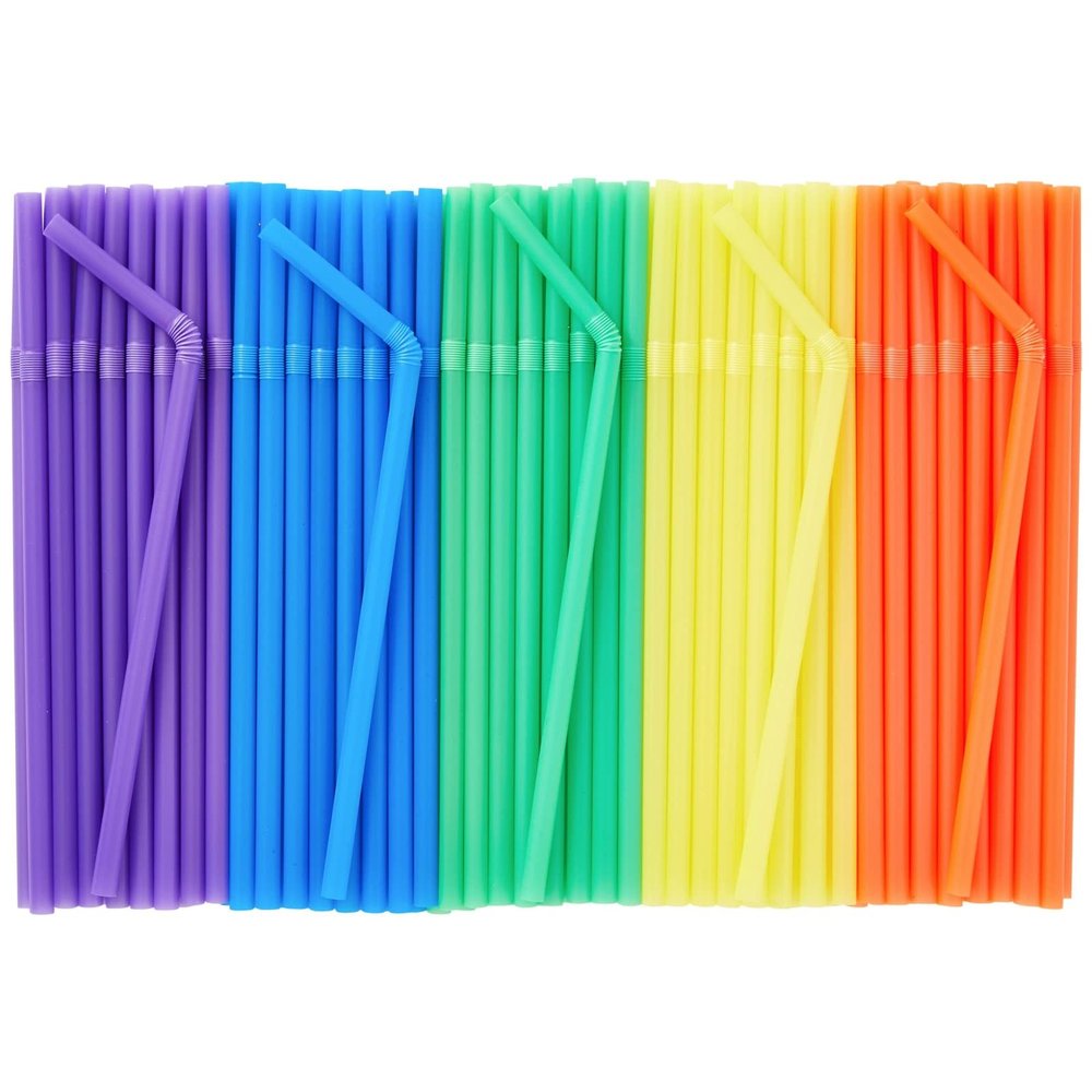Juvale Flexible Plastic Straws - 8.25 in, 5 Colors, Pack of 300 - Disposable & Bendable Smoothie Straws for Cocktails & Iced Drinks