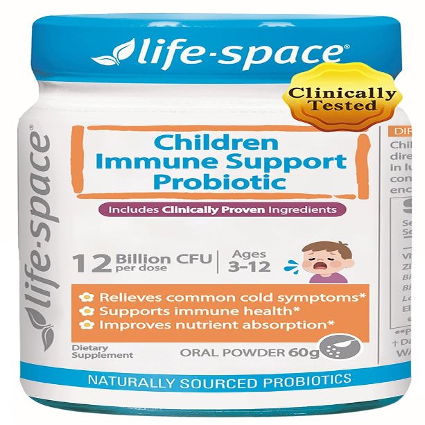 Life-Space Children Immune Support Probiotic, 2 Month Serving, Clinically Proven to Relieve Common Cold Symptoms, 12 Billion CFU, 6 in 1 Kids Probiotic for Digestive & Immune Health, 60 Grams