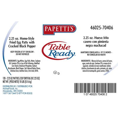 Papettis Table Ready Home Style Fried Egg Patty with Cracked Black Pepper, 2.25 Ounce -- 128 per case.
