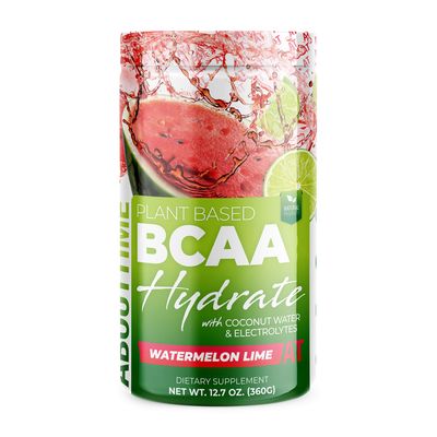 About Time BCAA Hydration Powder Watermelon Lime, with L-Glutamine & Electrolytes, Non-GMO, Gluten Free, Monk Fruit, Coconut Water, 20 Servings