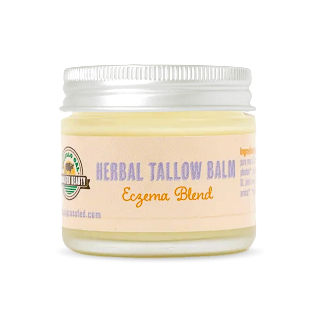Buffalo Gal Grassfed Beauty - Herbal Tallow and Honey Balm for Eczema, Dry Rendered, Therapeutic Grade, Lab Tested Tallow, 100% Grassfed, Superior Tallow Moisturizer for Face and Body, Organic, 2 oz