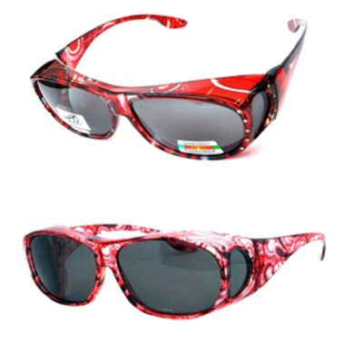2 Pair Large Polarized Rhinestone Fit Over Reading Glasses Sunglasses Anti Glare Oval Rectangular (Light Red/Deep Red)
