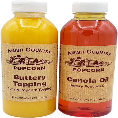Amish Country Popcorn | Buttery Popcorn Toppings | 2 Pack - 1 Buttery Topping & 1 Canola Oil | Old Fashioned, Non-GMO and Gluten Free