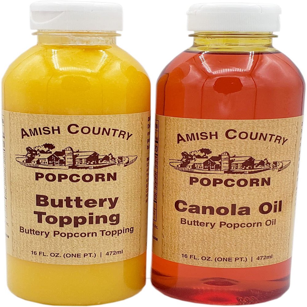 Amish Country Popcorn | Buttery Popcorn Toppings | 2 Pack - 1 Buttery Topping & 1 Canola Oil | Old Fashioned, Non-GMO and Gluten Free