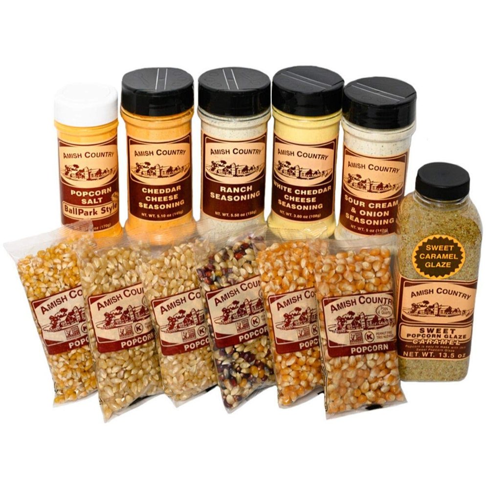 Amish Country Popcorn | 6-4 oz Bags | Variety Popcorn Kernel Set with Toppings | Old Fashioned, Non-GMO and Gluten Free
