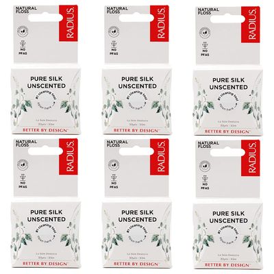 RADIUS Dental Floss, Natural Floss, Unscented Silk, 33 Yards, Compostable & Non-Toxic Oral Care Designed to Help Fight Plaque, Pack of 6