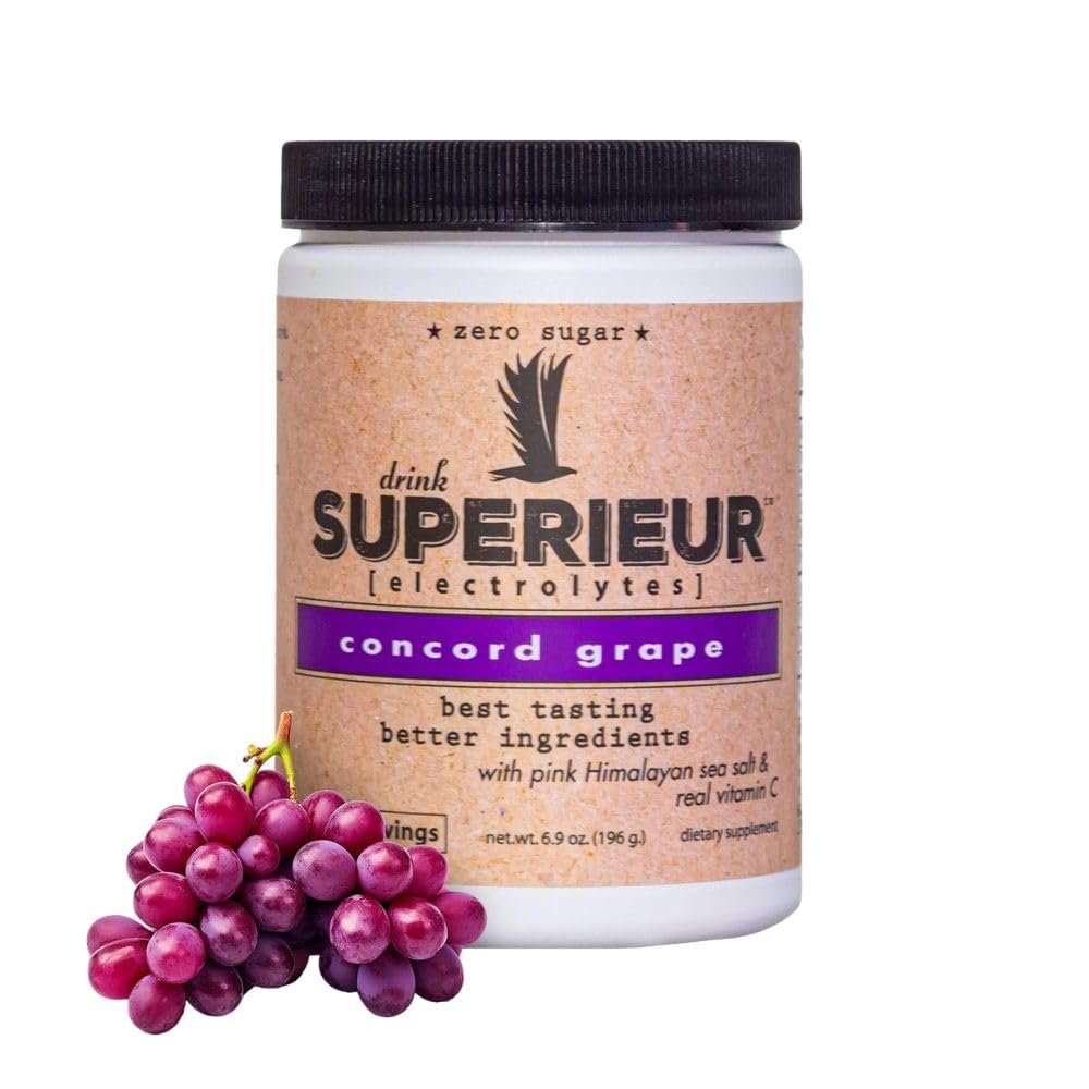 Superieur Electrolytes  Plant Based Electrolyte Supplement w/Sea Minerals for Hydration & RecoveryKeto Friendly, Non-GMO, Zero Sugar, Vegan Healthy Sports Drink Powder  Concord Grape (70 Servings)