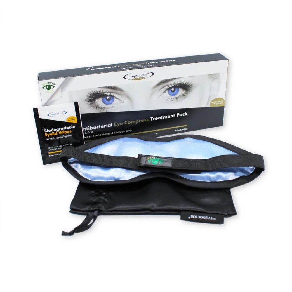 The Eye Doctor Featuring Sterileyes - Antibacterial Hot Eye Compress for Dry Eye, Blepharitis and MGD with a Removable Cover. Can Also be Used as a Cold Compress Includes 6 Eyelid Wipes