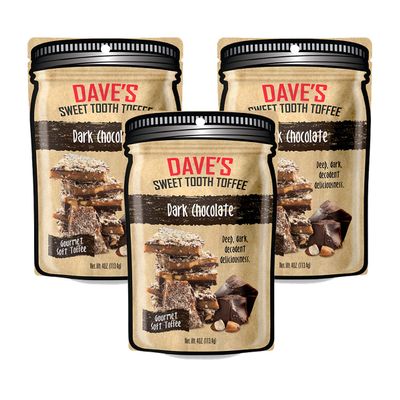 Dave's Sweet Tooth Toffee - Dark Chocolate Toffee Gift Set (4 oz. x 3) - Handmade & Homemade Dark Chocolate Gourmet Soft Toffee with Real Butter, Real Sugar, Hand-Sliced Almonds, Naturally Gluten-Free