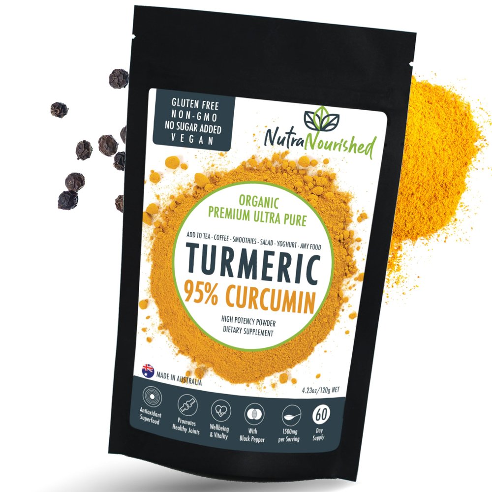 Organic Turmeric 95% Curcumin Powder 1500mg Extract with Black Pepper Non-GMO, Vegan, Gluten-Free, Natural Supplement 120g