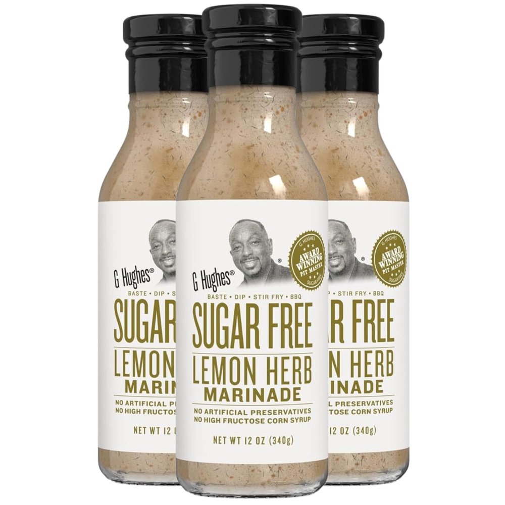 G Hughes Sugar Free, Lemon Herb Marinade - Sugar Free Marinades, Gluten Free Lemon Pepper Seasoning, Low Carb Marinades, Sugar Free BBQ Sauce - 12 Oz (3-Pack)