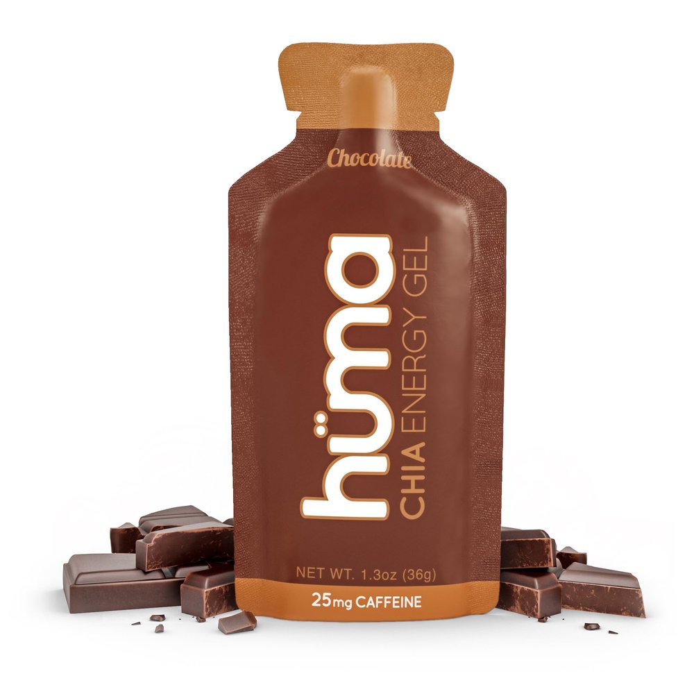 Huma Chia Energy Gel, Chocolate, 12 Gels, 25mg Caffeine - Premier Sports Nutrition for Endurance Exercise