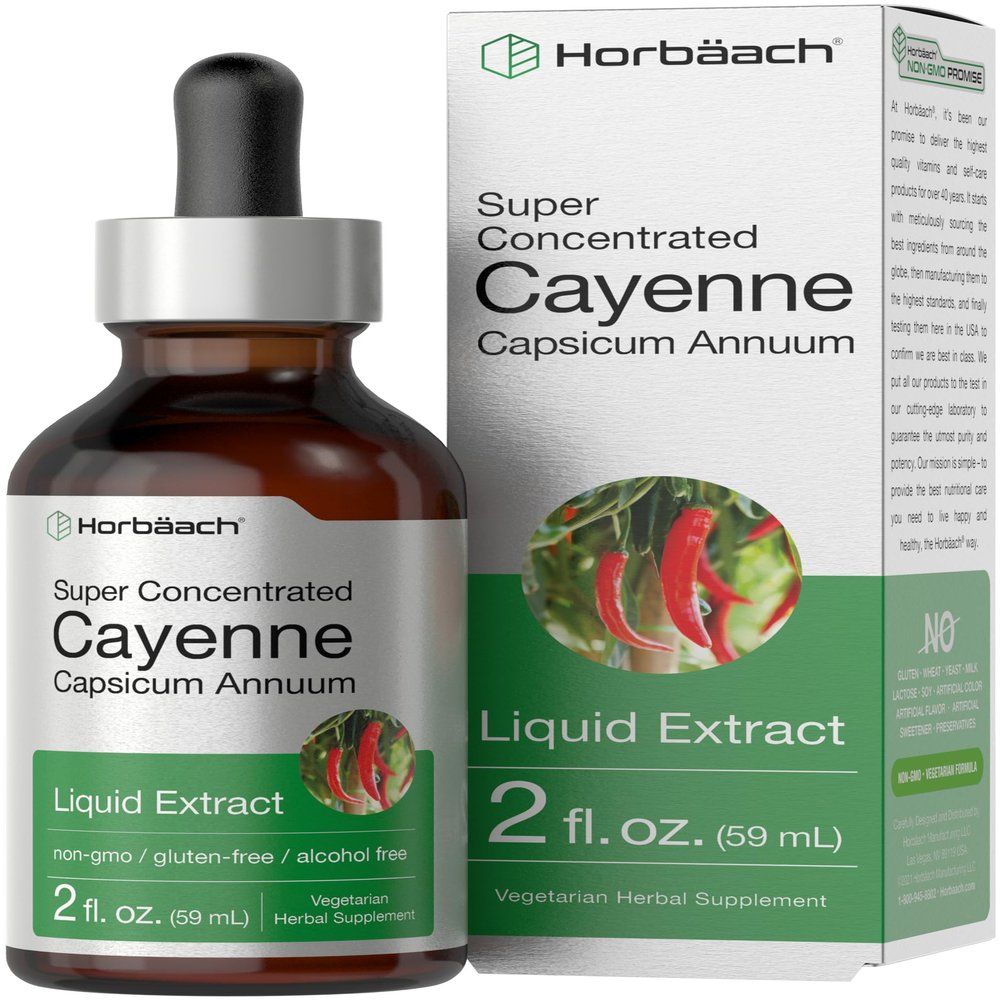 Horbach Cayenne Pepper Tincture | 2 fl oz Liquid Extract | Vegetarian, Alcohol Free | Non-GMO, Gluten Free Supplement