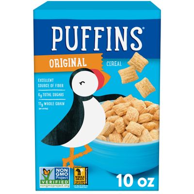 Barbara's Original Puffins Cereal, Puffed Kids Cereal with Corn and Oats, Vegan, Kosher, Non-GMO Project Verified, 10 OZ Box (Pack of 6)