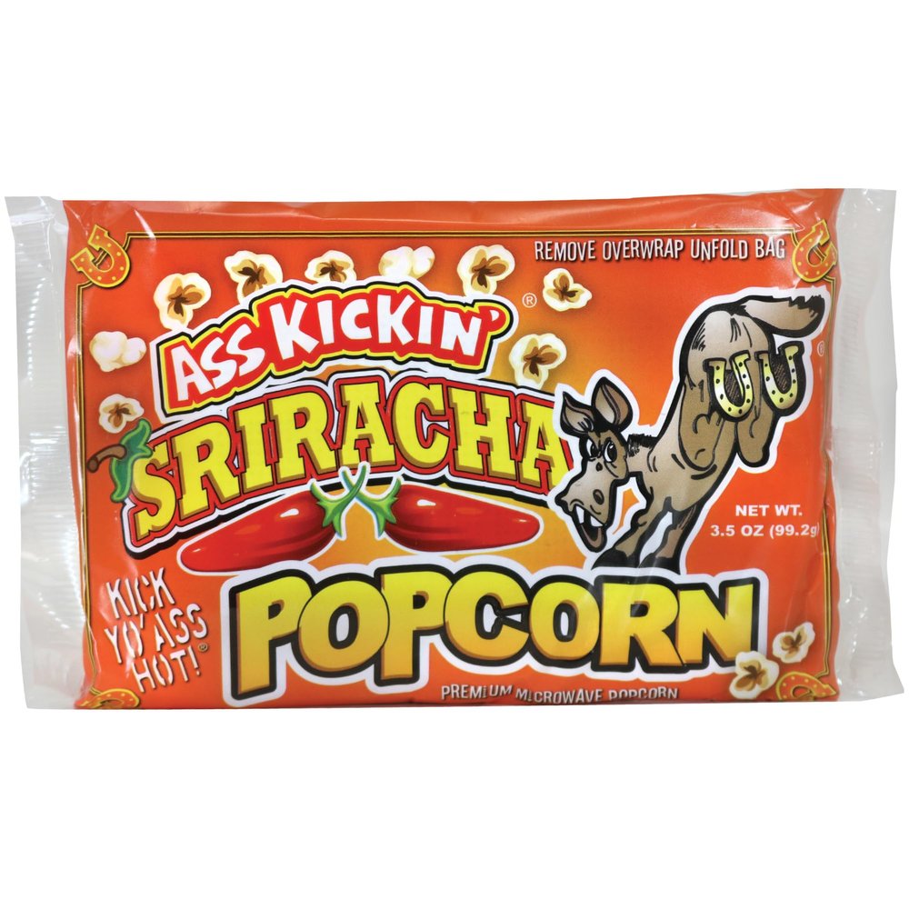 ASS KICKIN Sriracha Premium Microwave Popcorn Bags - 6 Pack - Ultimate Spicy Popcorn Gourmet Gift - Makes a Great Movie Theater Popcorn or Snack Food for Movie Night