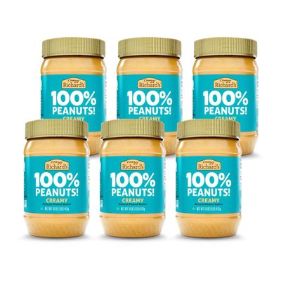 Crazy Richards Creamy Peanut Butter, 100% Natural, Non-GMO, Gluten-Free, 16 Ounce Jars (Pack of 6)