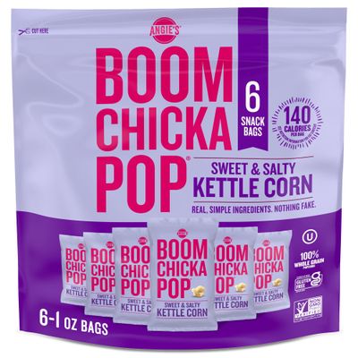 Angies BOOMCHICKAPOP Sweet & Salty Kettle Corn Popcorn, 1 oz. Individual Bag, 6-Count
