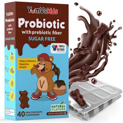YumVs Probiotics for Kids with Prebiotic Fiber Sugar Free Chocolate Chewable Supplements - Dietary Supplement Chewables for Digestive Health - Toddlers, Kids & Teens 60 Count