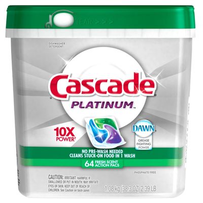 Cascade Platinum ActionPacs Dishwasher Detergent Fresh Scent, 64 Count, 2.99 Pounds