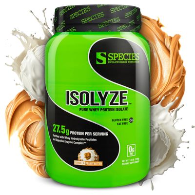 Species Nutrition Isolyze Whey Protein Powder, 100% Whey Isolate for Muscle Building, 27.5g Protein Per Scoop, No Sugar & Low Fat (Vanilla Peanut Butter, 22 Servings)