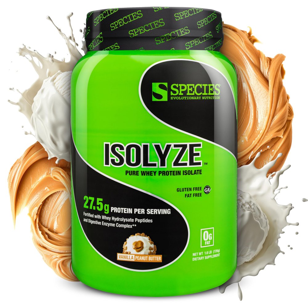 Species Nutrition Isolyze Whey Protein Powder, 100% Whey Isolate for Muscle Building, 27.5g Protein Per Scoop, No Sugar & Low Fat (Vanilla Peanut Butter, 22 Servings)