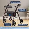 Medline Large Steel Bariatric Rollator Walker with Adjustable Handles, Padded Seat & Backrest, Burgundy, 500 lb. Weight Capacity, Foldable with Storage, 8" Wheels, Rolling Walker For Seniors & Adults view 3