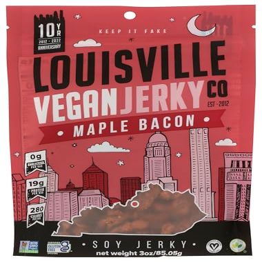 Louisville Vegan Jerky - Maple Bacon Vegan Meat - Lip-Smacking Vegan-Friendly & Vegetarian Jerky - Non-GMO Soy Protein, Gluten-Free High Protein Vegan Snacks