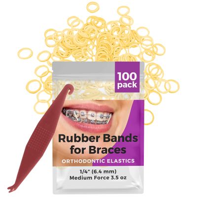 Orthodontic Rubber Bands for Braces - Premium Quality Elastic Teeth Rubber Bands for Braces, Fix Tooth Gaps, Dreadlocks, Includes Free Elastic Placer- Medium Force 3.5 oz, 1/4 Inch, Natural (100 Pack)