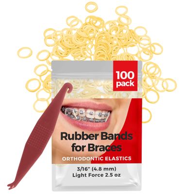 Orthodontic Rubber Bands for Braces - Premium Quality Elastic Teeth Rubber Bands for Braces, Fix Tooth Gaps, Dreadlocks, Includes Free Elastic Placer- Light Force 2.5 oz, 3/16 Inch, Natural (100 Pack)